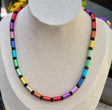Handmade Damen Halskette eloxierten Aluminium Zylinder Ø6mm Rainbow