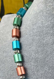 Halskette Damen Aluminium Walzen Kette Necklace Pastell