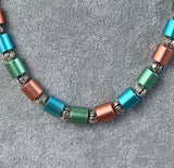 Halskette Damen Aluminium Walzen Kette Necklace Pastell